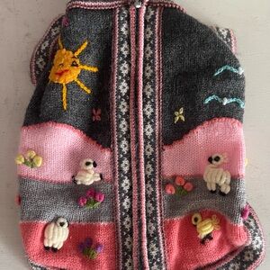 Colorful Knit Dog Zippered Sweater with Embroidery made in Peru